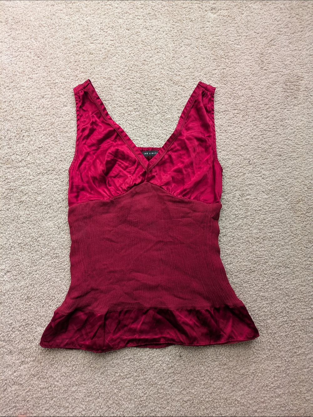 The Limited Vintage Silk Cherry Tomato Red VNeck Sleeveless Romantic Blouse Tank